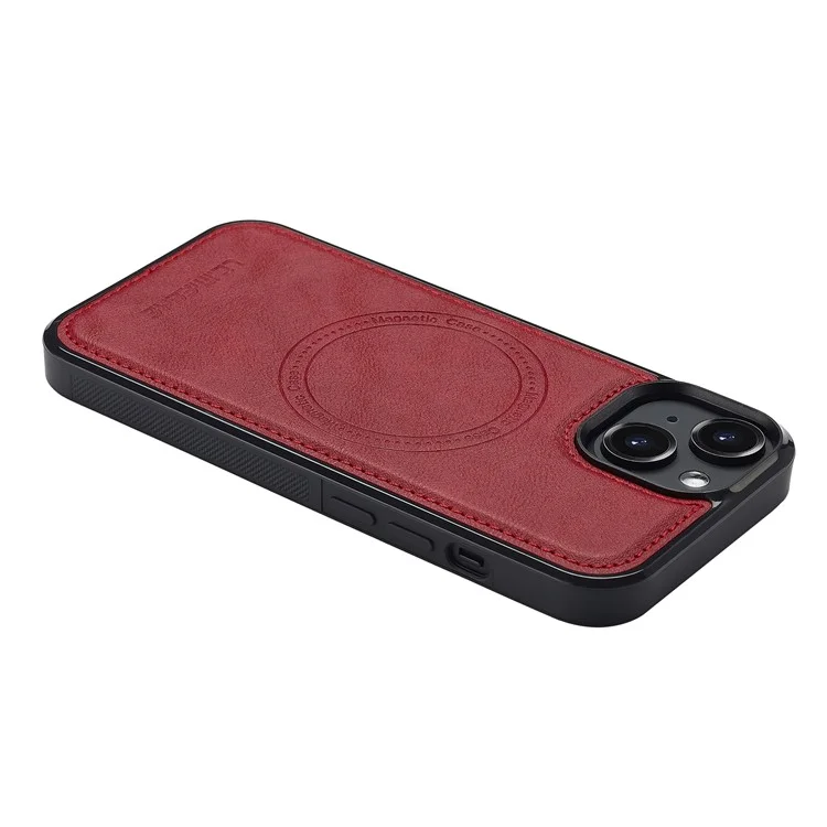 Étui magnétique LC.IMEEKE pour iPhone 14 compatible avec MagSafe, en cuir et TPU, coloris rouge.