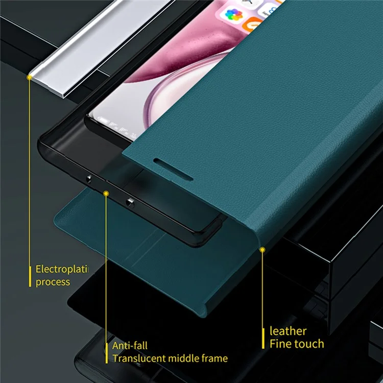 For Honor Magic7 Lite 5G / X9c 5G / X60 Pro 5G Case Anti-Drop Leather Phone Cover with Stand - Green