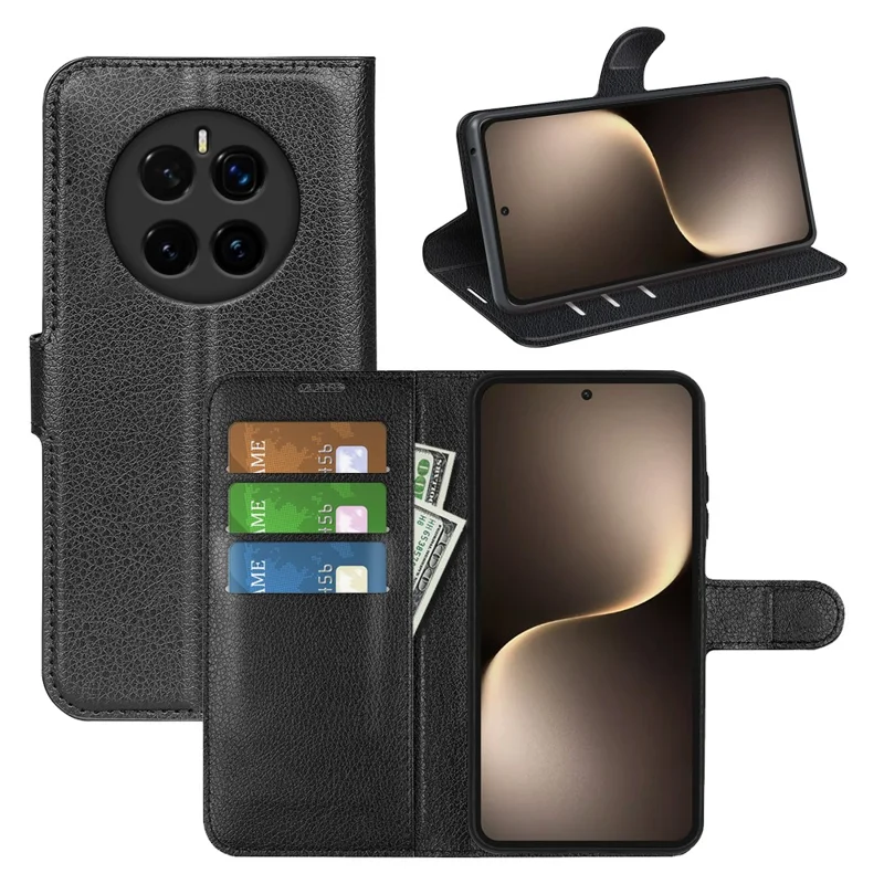 For Honor Magic7 5G Case Litchi Texture Shockproof Leather Wallet Phone Cover - Black