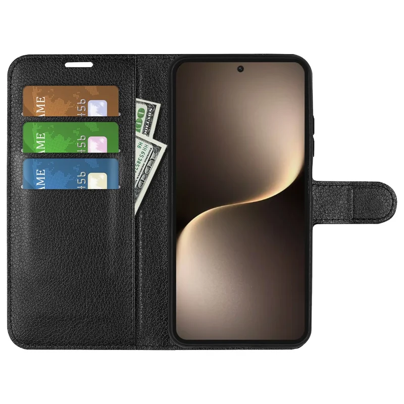 For Honor Magic7 5G Case Litchi Texture Shockproof Leather Wallet Phone Cover - Black