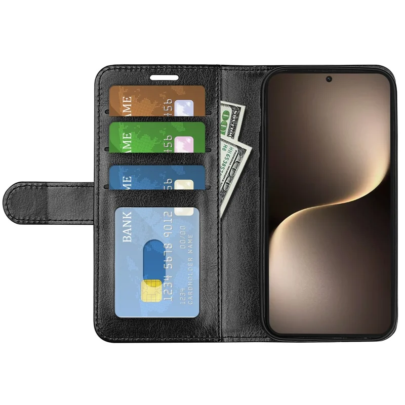 For Honor Magic7 5G Wallet Case Crazy Horse Texture Stand Leather Phone Cover - Schwarz