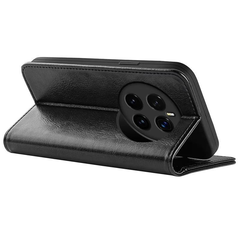 For Honor Magic7 5G Wallet Case Crazy Horse Texture Stand Leather Phone Cover - Schwarz