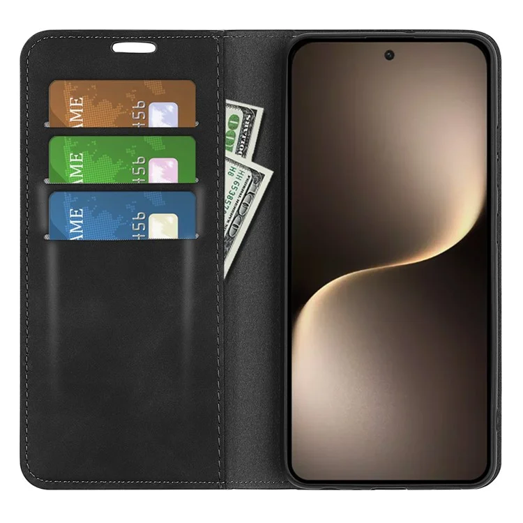 Für Honor Magic7 5G Hülle Skin-Touch Leder Brieftasche Handyhülle - Schwarz