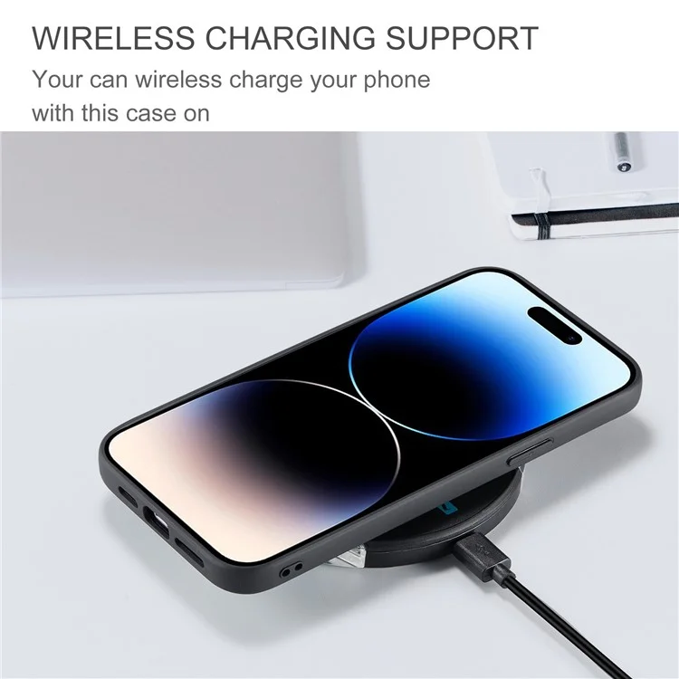 JEEHOOD For iPhone 14 Pro Max Retro Phone Case Leather Coated Shockproof TPU Cover with Detachable Wallet Kickstand - Black