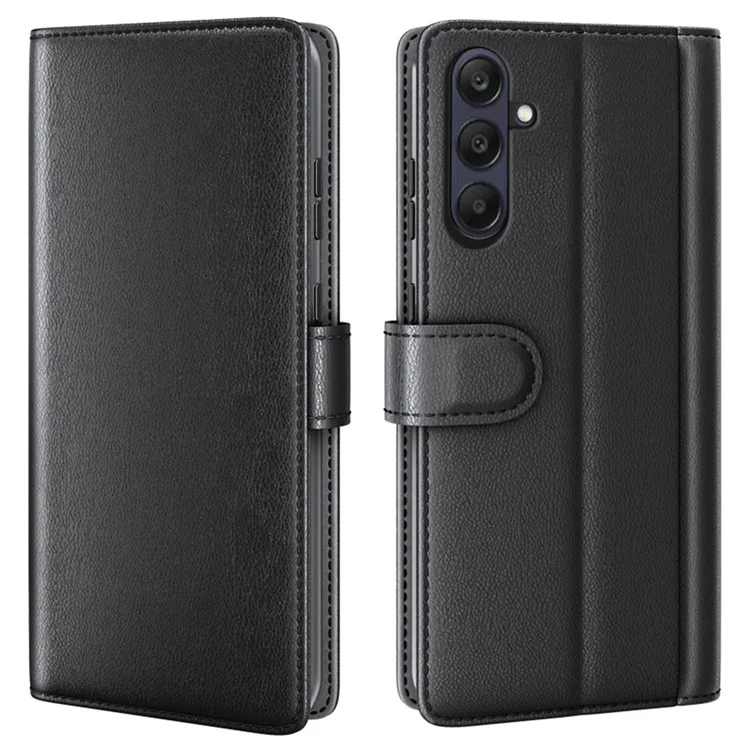 Capa para Samsung Galaxy A26 5G, em couro legítimo com divisão, tampa de carteira com espaço para cartão - Preta