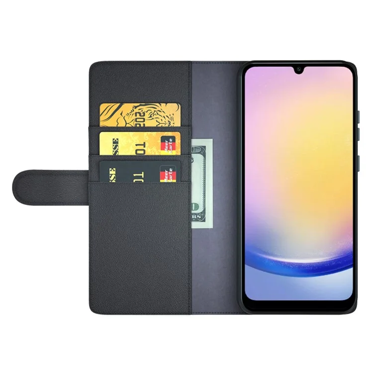 Capa para Samsung Galaxy A26 5G, em couro legítimo com divisão, tampa de carteira com espaço para cartão - Preta