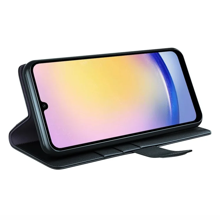Capa para Samsung Galaxy A26 5G, em couro legítimo com divisão, tampa de carteira com espaço para cartão - Preta