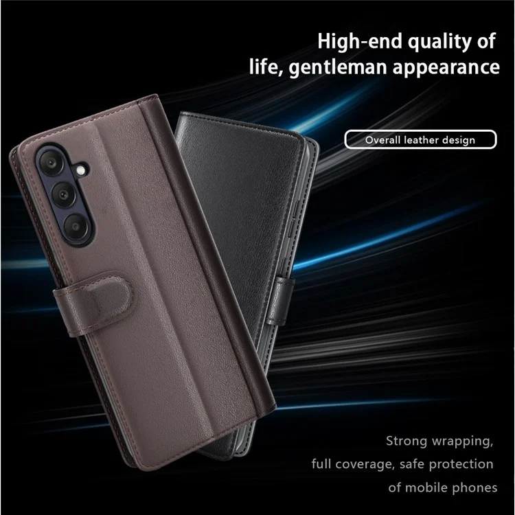 Capa para Samsung Galaxy A26 5G, em couro legítimo com divisão, tampa de carteira com espaço para cartão - Preta