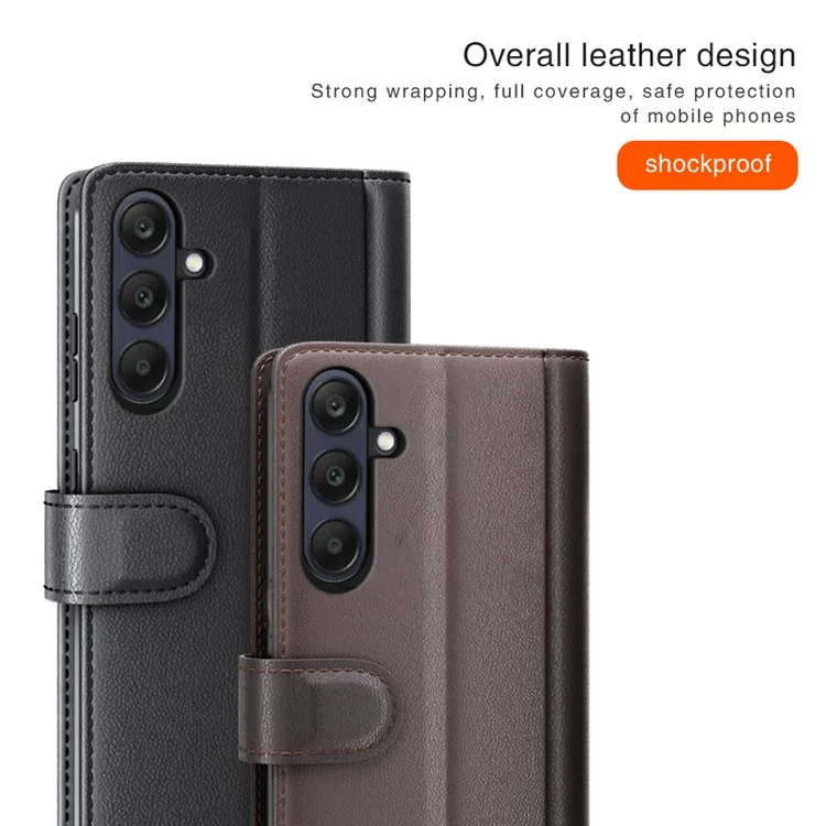 Capa para Samsung Galaxy A26 5G, em couro legítimo com divisão, tampa de carteira com espaço para cartão - Preta