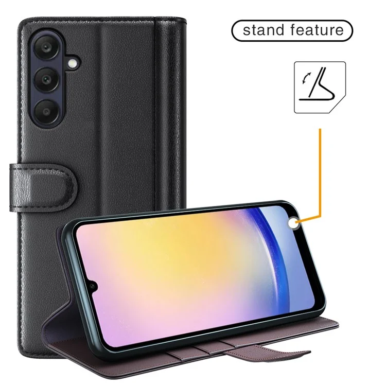 Capa para Samsung Galaxy A26 5G, em couro legítimo com divisão, tampa de carteira com espaço para cartão - Preta