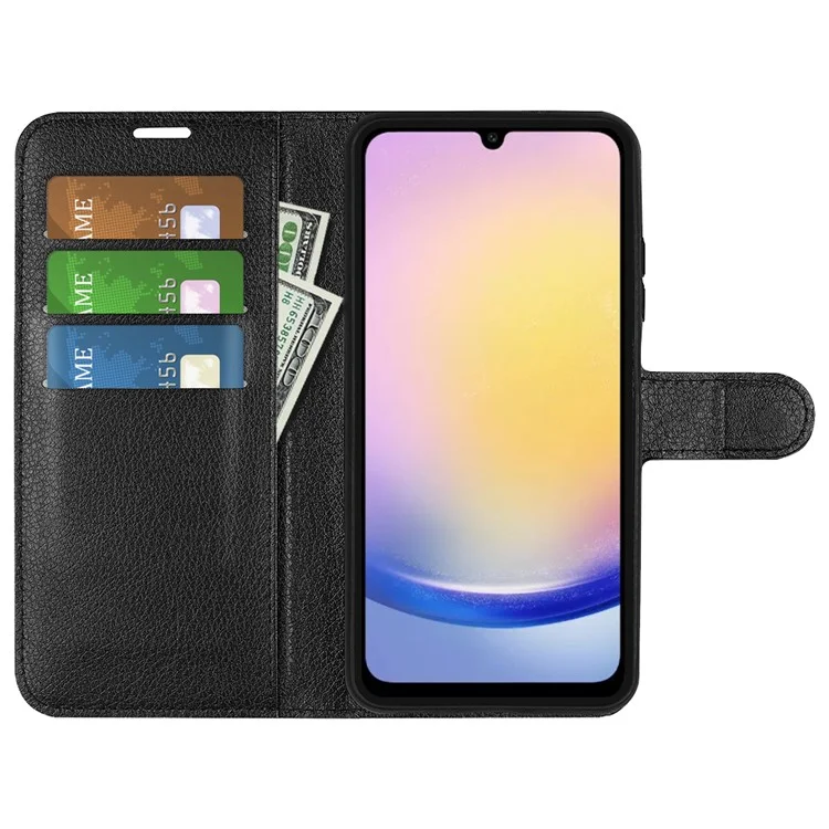 Étui pour Samsung Galaxy A26 5G, texture de litchi, antichoc, portefeuille en cuir, housse de téléphone - Noir