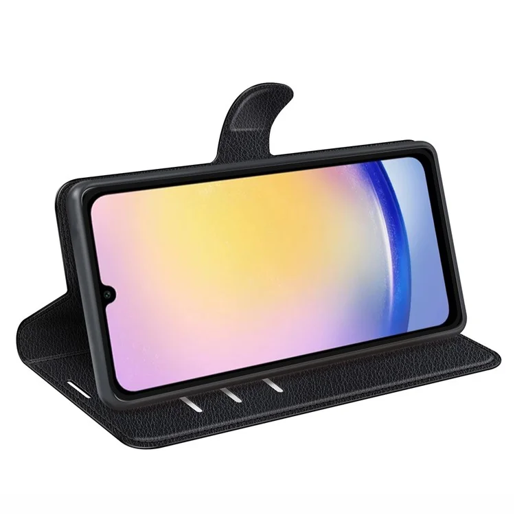 Étui pour Samsung Galaxy A26 5G, texture de litchi, antichoc, portefeuille en cuir, housse de téléphone - Noir