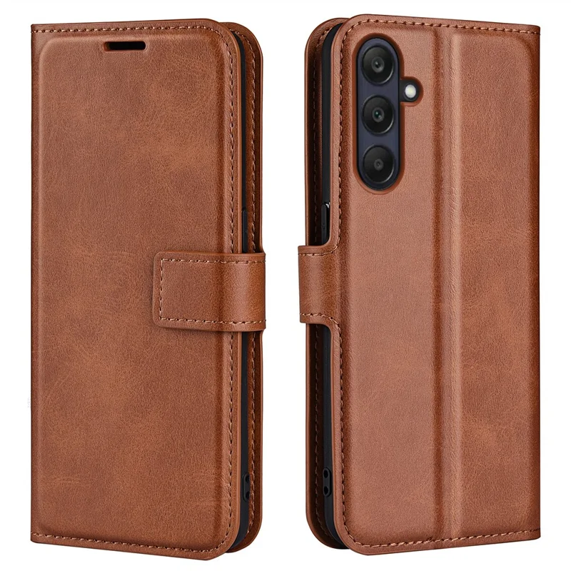For Samsung Galaxy A26 5G Stand Case Anti-Scratch Calf Texture Leather Phone Cover - Light Brown