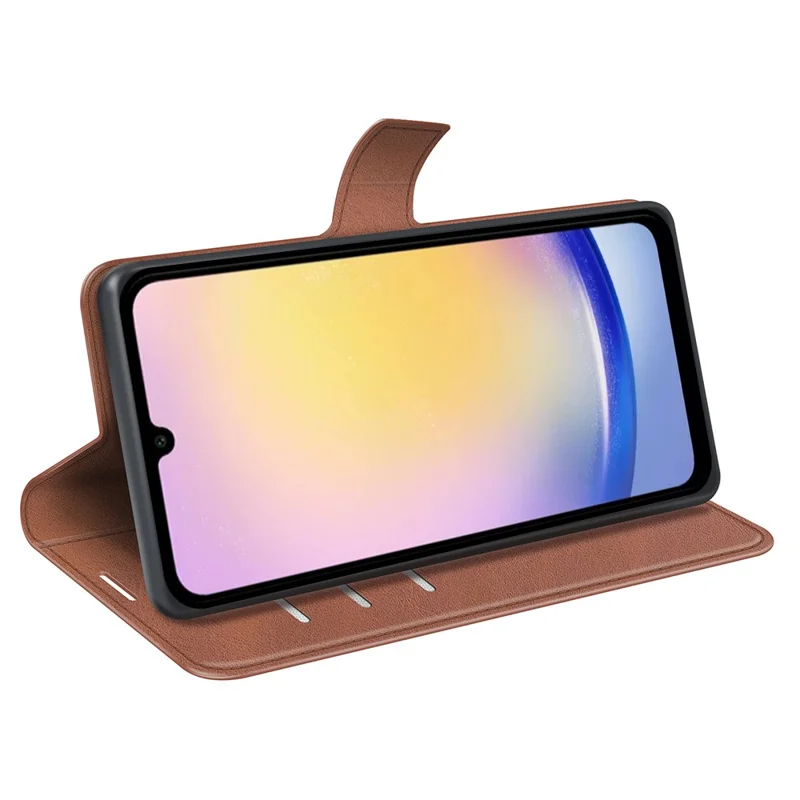 For Samsung Galaxy A26 5G Stand Case Anti-Scratch Calf Texture Leather Phone Cover - Light Brown