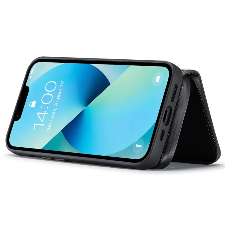 JEEHOOD Zippered Wallet Phone Case für iPhone 14 Stoßfest PU-Leder beschichtetes TPU-Cover mit Ständer, abnehmbares Handyhülle - Schwarz