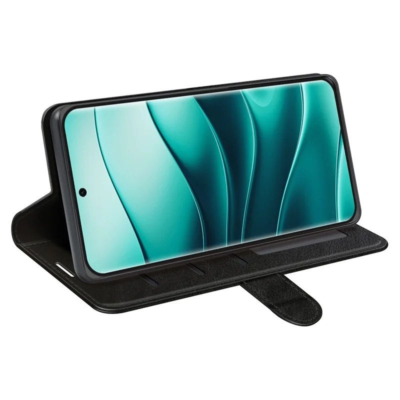 Für Xiaomi Redmi Note 14 Pro+ 5G Wallet Case Crazy Horse Textur Stand Leder Handyhülle - Schwarz