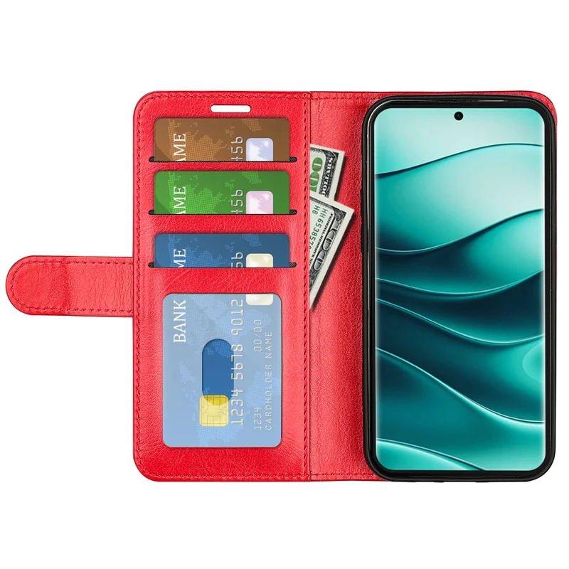 For Xiaomi Redmi Note 14 Pro+ 5G Wallet Case Crazy Horse Texture Stand Leather Phone Cover - Red