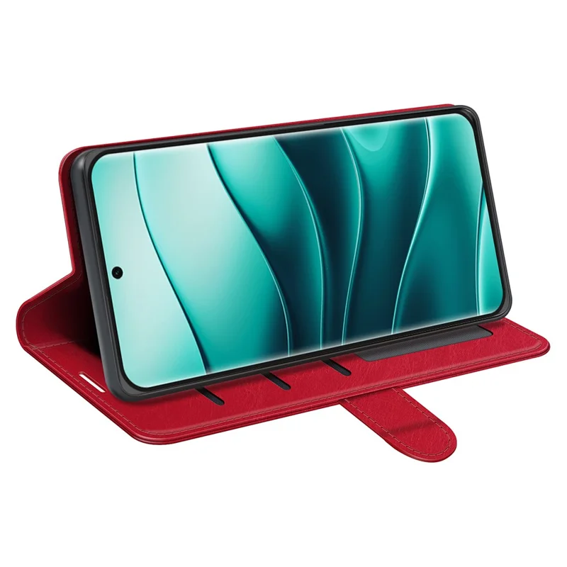 For Xiaomi Redmi Note 14 Pro+ 5G Wallet Case Crazy Horse Texture Stand Leather Phone Cover - Red