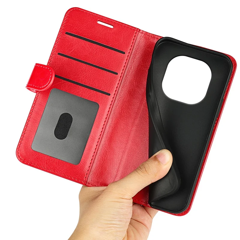 For Xiaomi Redmi Note 14 Pro+ 5G Wallet Case Crazy Horse Texture Stand Leather Phone Cover - Red
