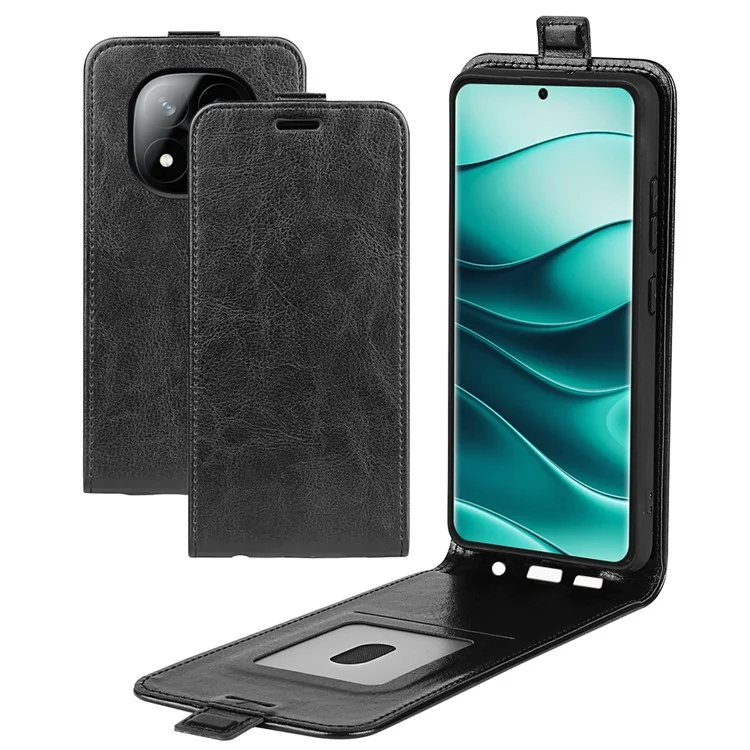 Custodia per Xiaomi Redmi Note 14 Pro+ 5G con slot per schede, flip verticale in pelle - Nero