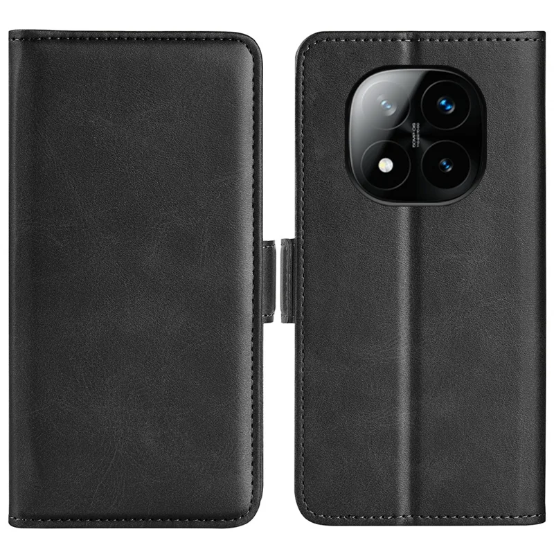 Custodia in pelle con texture vitello per Xiaomi Redmi Note 14 Pro+ 5G, con supporto - Nero