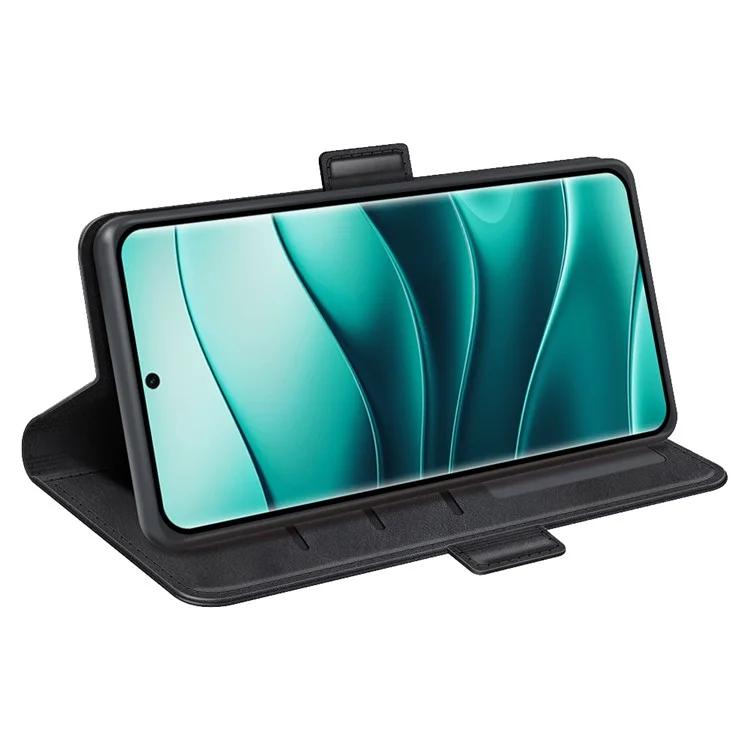 Custodia in pelle con texture vitello per Xiaomi Redmi Note 14 Pro+ 5G, con supporto - Nero