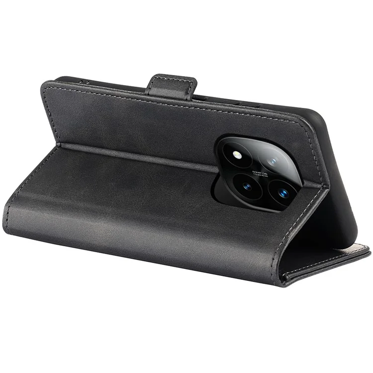Custodia in pelle con texture vitello per Xiaomi Redmi Note 14 Pro+ 5G, con supporto - Nero