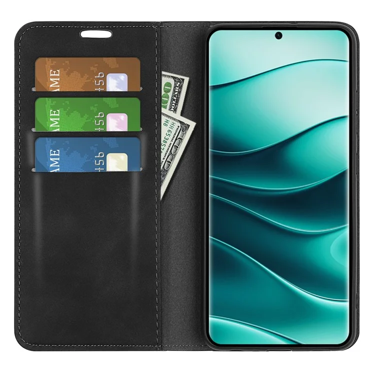 Coque pour Xiaomi Redmi Note 14 Pro+ 5G - Cuir tactile portefeuille - Noir