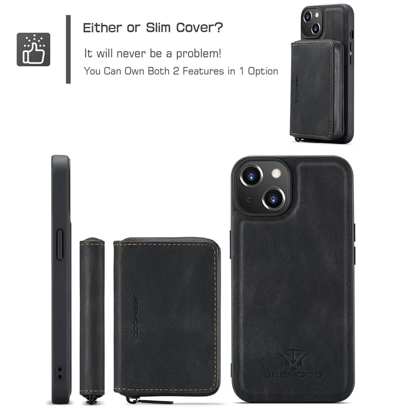 Caso à Prova de Choque da Jeehood Para Iphone 14 Plus PU - Preto