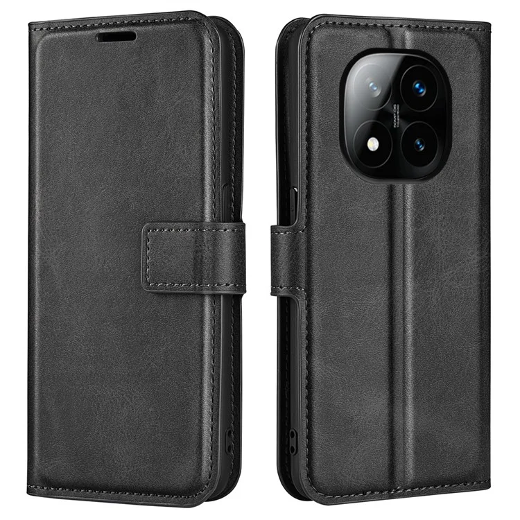 Étui de protection pour Xiaomi Redmi Note 14 Pro+ 5G, texture cuir veau anti-rayures, couleur noire.