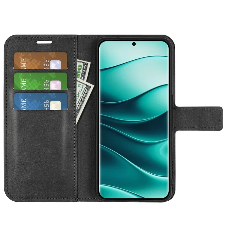 Étui de protection pour Xiaomi Redmi Note 14 Pro+ 5G, texture cuir veau anti-rayures, couleur noire.