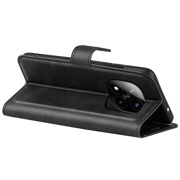 Étui de protection pour Xiaomi Redmi Note 14 Pro+ 5G, texture cuir veau anti-rayures, couleur noire.
