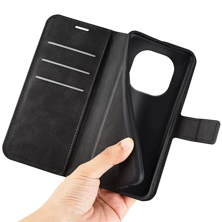 Étui de protection pour Xiaomi Redmi Note 14 Pro+ 5G, texture cuir veau anti-rayures, couleur noire.