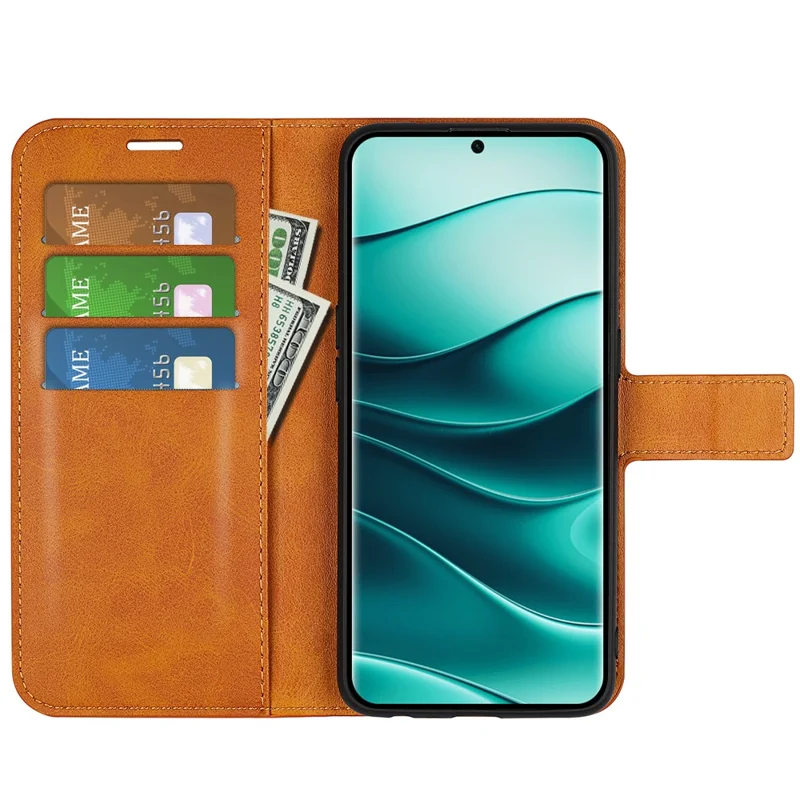 For Xiaomi Redmi Note 14 Pro+ 5G Stand Case Anti-Scratch Calf Texture Leather Phone Cover - Yellow