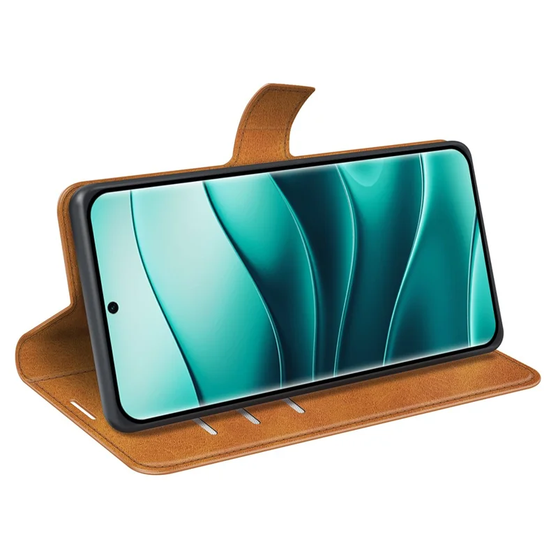 For Xiaomi Redmi Note 14 Pro+ 5G Stand Case Anti-Scratch Calf Texture Leather Phone Cover - Yellow