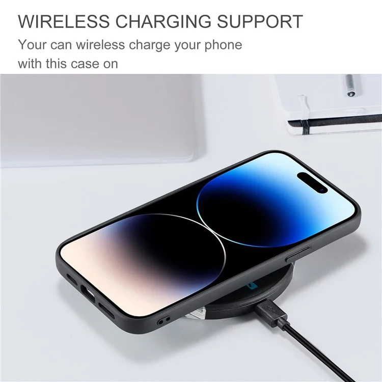 Caso à Prova de Choque da Jeehood Para Iphone 14 PU Revestido de Couro TPU Capa Com Zíper na Carteira de Kickstand Capa - Preto