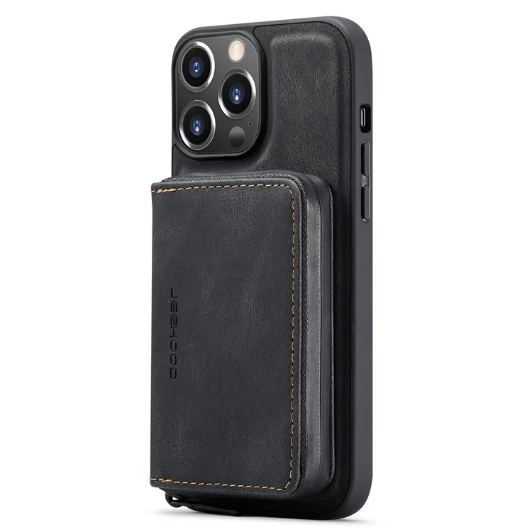 Caso à Prova de Choque da Jeehood Para Iphone 14 PU Revestido de Couro TPU Capa Com Zíper na Carteira de Kickstand Capa - Preto
