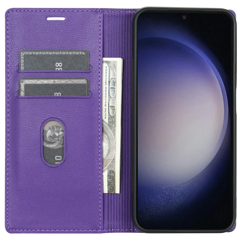 For Samsung Galaxy A56 5G Wallet Case Magnetic Closure PU Leather Phone Cover - Purple