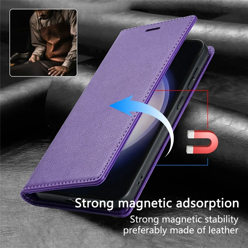 For Samsung Galaxy A56 5G Wallet Case Magnetic Closure PU Leather Phone Cover - Purple