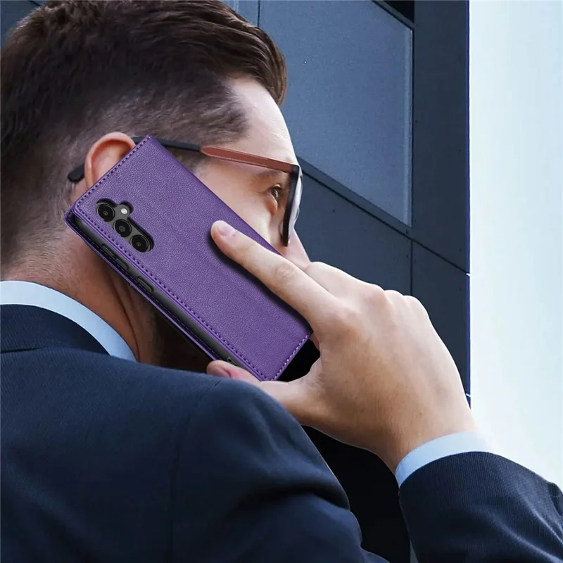 For Samsung Galaxy A56 5G Wallet Case Magnetic Closure PU Leather Phone Cover - Purple
