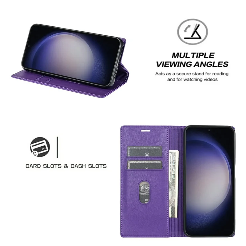 For Samsung Galaxy A56 5G Wallet Case Magnetic Closure PU Leather Phone Cover - Purple