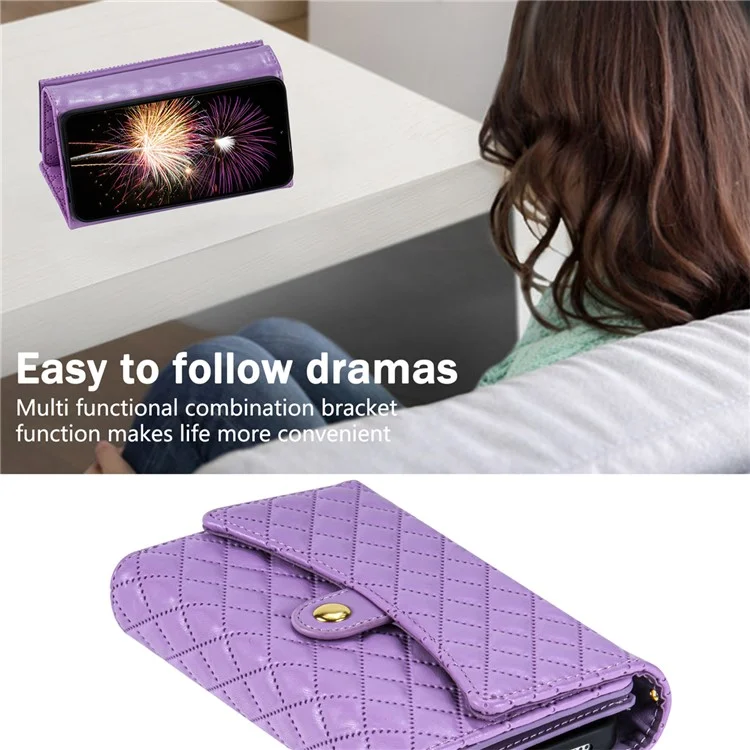 BKS-002 Brieftasche Hülle für Samsung Galaxy A26 5G, PU-Leder, mit Standfunktion und Schultergurt - Lila