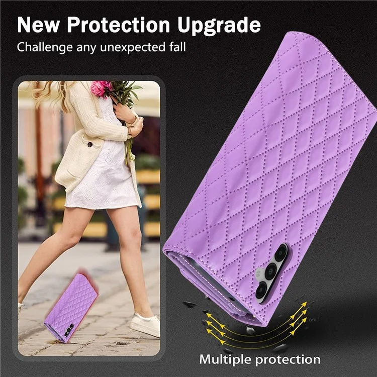 BKS-002 Brieftasche Hülle für Samsung Galaxy A26 5G, PU-Leder, mit Standfunktion und Schultergurt - Lila