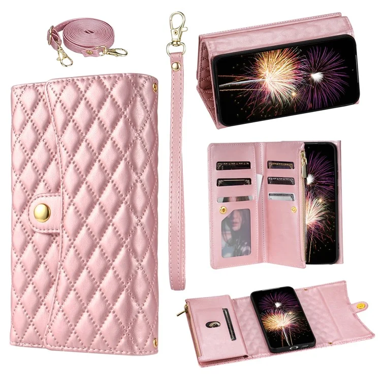 BKS-002 Brieftasche Hülle für Samsung Galaxy A56 5G, PU-Leder, Ständer, Telefonabdeckung mit Schultergurt - Roségold
