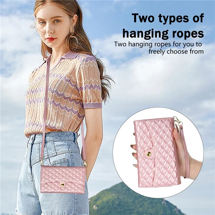 BKS-002 Brieftasche Hülle für Samsung Galaxy A56 5G, PU-Leder, Ständer, Telefonabdeckung mit Schultergurt - Roségold