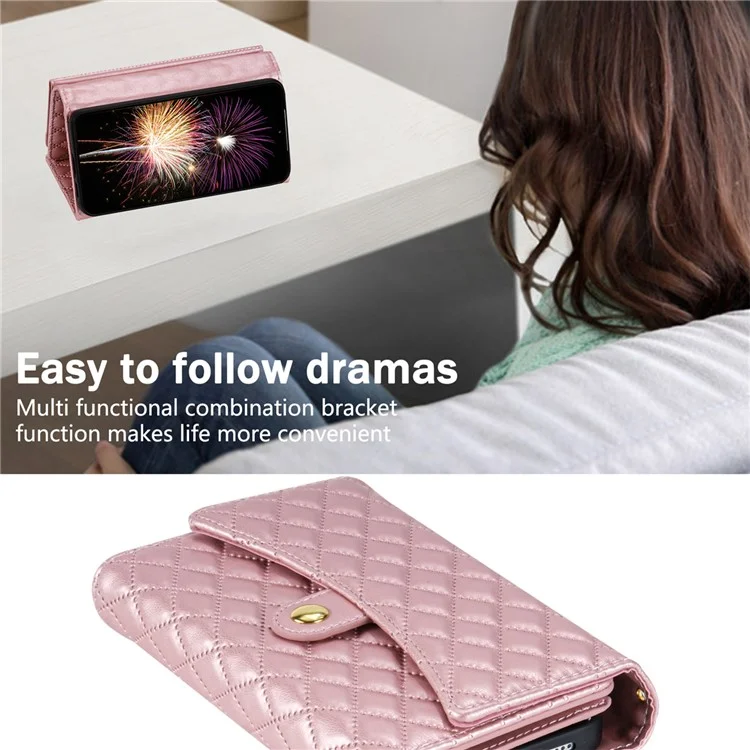 BKS-002 Brieftasche Hülle für Samsung Galaxy A56 5G, PU-Leder, Ständer, Telefonabdeckung mit Schultergurt - Roségold