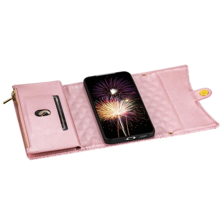 BKS-002 Brieftasche Hülle für Samsung Galaxy A56 5G, PU-Leder, Ständer, Telefonabdeckung mit Schultergurt - Roségold