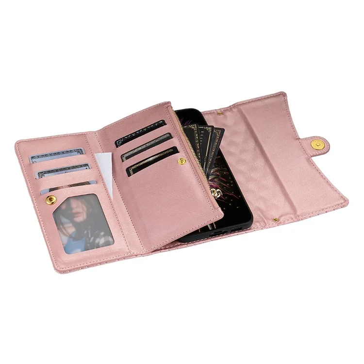 BKS-002 Brieftasche Hülle für Samsung Galaxy A56 5G, PU-Leder, Ständer, Telefonabdeckung mit Schultergurt - Roségold