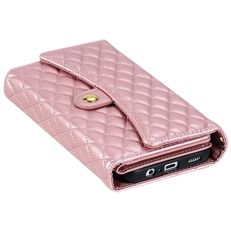BKS-002 Brieftasche Hülle für Samsung Galaxy A56 5G, PU-Leder, Ständer, Telefonabdeckung mit Schultergurt - Roségold