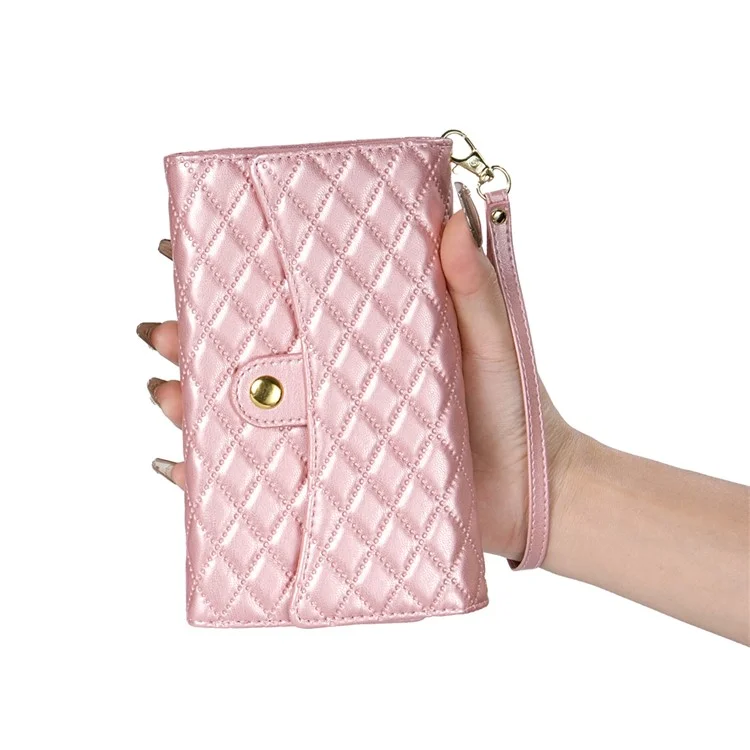 BKS-002 Brieftasche Hülle für Samsung Galaxy A56 5G, PU-Leder, Ständer, Telefonabdeckung mit Schultergurt - Roségold